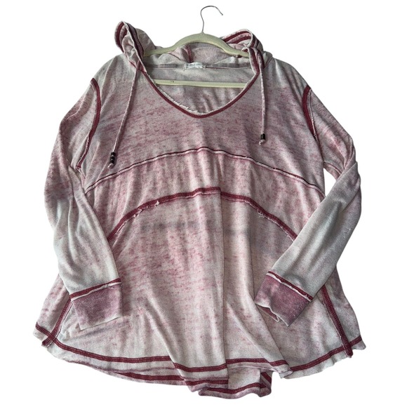 Altar'd State Tops - Pink‎ Marled Distressed Hooded Pullover Sweatshirt Women's